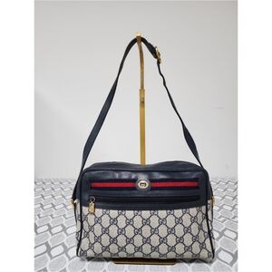 GUCCI Vintage Ophidia Shoulder Bag Navy Blue/Grey Shoulder